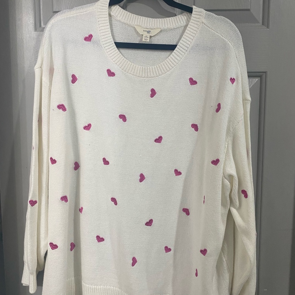 Cream Sweater with Pink Hearts